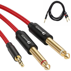 Maxtech - Cavo Audio Aux 3.5mm Maschio a Doppio Cavo Jack 6.5mm Maschio Mono Ajack-01 1.5mt -