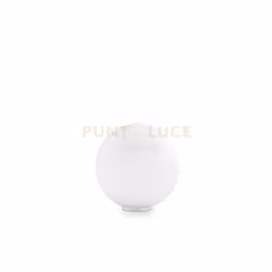 Lampada da tavolo con base in metallo bianco. Diffusore in vetro bianco soffiato e acidato.