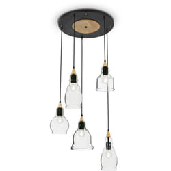 Ideal Lux - Sospensione Vintage-Decò Gretel Metallo-Legno Nero 5 Luci E27