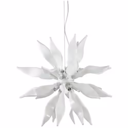 Collezione LEAVES PIOVRA BIANCA Sospensione a 8 luci realizzata con montatura in metallo bianco. Elementi decorativi in vetro ...