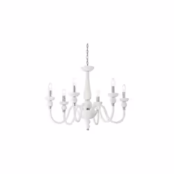 Lampadario in vetro bianco soffiato e lavorato a mano. Montatura e dettagli in metallo rifinito in cromo. Ø 75 x H min 82 / m ...