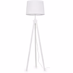 Collezione YORK BASE A TREPPIEDI IN LEGNO Piantana a 1 luce con base in legno naturale con dettagli in metallo bianco. Paralu ...