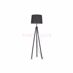 Lampada da terra con base in legno naturale con dettagli in metallo. Paralume in lamina di pvc rivestito in tessuto. Cavo est ...