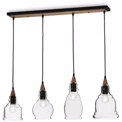 Collezione GRETEL LEGNO NATURALE E VETRO SOFFIATO Sospensione a 4 luci con montatura in metallo rifinito in vernice nera opac ...