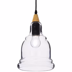 Collezione GRETEL LEGNO NATURALE E VETRO SOFFIATO Sospensione a 1 luce con montatura in metallo rifinito in vernice nera opac ...