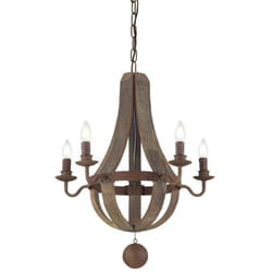 Ideal Lux - Sospensione Rustica-Country Millennium Legno Marrone 5 Luci E14