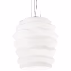 Collezione KARMA NUVOLE SOSPESE Sospensione a 1 luce con montatura in metallo cromato. Diffusore in vetro soffiato bianco inc ...