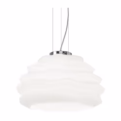 Collezione KARMA NUVOLE SOSPESE Sospensione a 1 luce con montatura in metallo cromato. Diffusore in vetro soffiato bianco inc ...