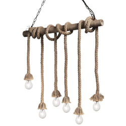 Sospensione Rustica-Country Canapa Metallo Marrone Tessuto Marrone 6 Luci E27