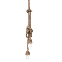 Ideal Lux - Sospensione Rustica-Country Canapa Metallo Marrone Tessuto Marrone 2 Luci E27