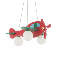Lampadario Contemporaneo Avion Legno Rosso 3 Luci E14