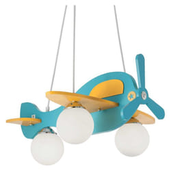 Ideal Lux - Lampadario Contemporaneo Avion Legno Azzurro 3 Luci E14