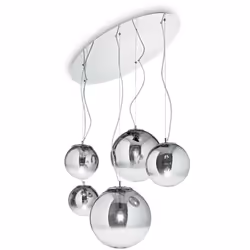 Collezione MAPA SFERE CROMATE Sospensione a 5 luci con montatura in metallo cromato. Diffusori a sfera in vetro soffiato tras ...
