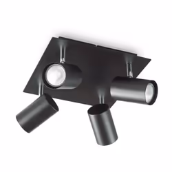 Collezione SPOT LUCE DIRETTA Plafoniera a 4 luci con base, montatura e diffusori in metallo rifinito con vernice opaca nera e ...