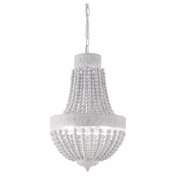 Collezione MONET PERLE DI LEGNO NATURALE Lampadario a 5 luci con montatura in metallo con fasce circolari decorate a sbalzo.  ...