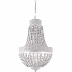 Collezione MONET PERLE DI LEGNO NATURALE Lampadario a 6 luci con montatura in metallo con fasce circolari decorate a sbalzo.  ...
