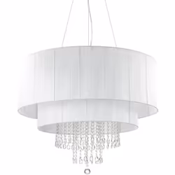 Collezione OPERA UN VERO CAPOLAVORO Sospensione a 10 luci con montatura in cromo. Paralume in lamina di PVC con riflessi meta ...