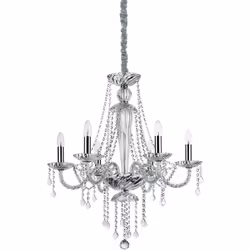 Collezione AMADEUS OPERE D'ARTE IN VETRO E CRISTALLO Imponente lampadario a 6 luci con montatura in metallo cromato. Elementi ...
