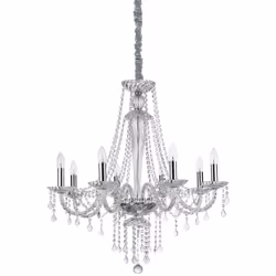 Collezione AMADEUS OPERE D'ARTE IN VETRO E CRISTALLO Imponente lampadario a 8 luci con montatura in metallo cromato. Elementi ...
