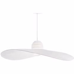 Collezione MADAME CHAPEAU Sospensione a 1 luce con rosone in metallo verniciato bianco opaco. Cavo in tessuto. Diffusore con ...