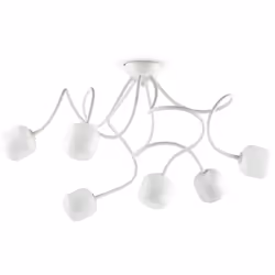 Collezione OCTOPUS LUCE FLESSIBILE Plafoniera a 6 luci con base in metallo rifinito opaco. Bracci flessibili rivestiti di gom ...