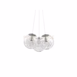 Lampadario a sospensione con montatura in metallo con finitura nickel. Diffusore in vetro con decoro interno in filo d'allumi ...