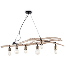 Ideal Lux - Sospensione Industrial-Minimal Driftwood Legno Marrone 6 Luci E27