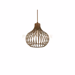 Lampada a sospensione con struttura in metallo e finitura in vernice marrone effetto metallico. Cavo in tessuto.