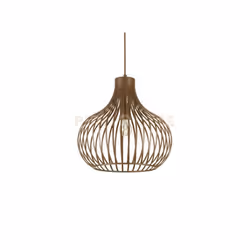 Lampada a sospensione con struttura in metallo e finitura in vernice marrone effetto metallico. Cavo in tessuto.