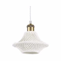 Collezione LUGANO TRE FORME IN CERAMICA Sospensione a 1 luce con rosone in metallo verniciato opaco. Cavo in tessuto con port ...