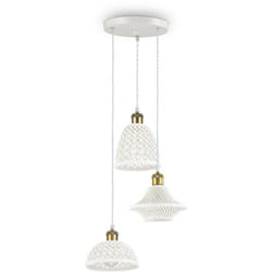 Ideal Lux - Sospensione Vintage-Decò Lugano Metallo Bianco 3 Luci E27