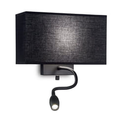 Applique Moderna Hotel Metallo Nero 2 Luci E27+Led 1,5W
