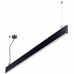 Collezione LINUS FORME ESSENZIALI Sospensione lineare 120 cm in alluminio nero con illuminazione diretta e indiretta.. La lam ...
