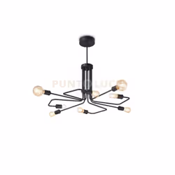 Lampadario a soffitto con base, bracci e corpi portalamapade in metallo con finitura nero opaco o ottone invecchiato