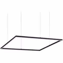 Collezione ORACLE FORME SLIM E CONTEMPORANEE Sospensione costituita da una montatura sottile in alluminio verniciato nero opa ...