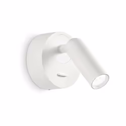 Collezione BEAN ROUND LA LUCE DOVE VUOI Base tonda e diffusore orientabile in metallo placcato bianco, con interruttore ON/OF ...