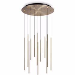 Collezione FILO FILI DI LUCE SOSPESA Sospensione moderna 12 luci con base e corpo luce in metallo placcato ottone. Cavo elett ...