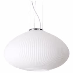 Collezione PLISSE' VETRO SOFFIATO BIANCO PER UN DESIGN COOL Sospensione moderna con montatura in metallo placcato cromo. Diff ...