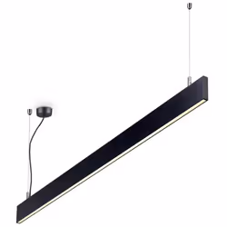 Collezione LINUS FORME ESSENZIALI Sospensione lineare 120 cm in alluminio nero con illuminazione diretta e indiretta.. La lam ...