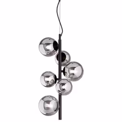 Collezione PERLAGE BOLLE IN VETRO SOFFIATO Sospensione moderna a 6 luci con montatura in metallo nero opaco con struttra line ...