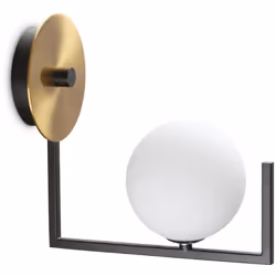 Montatura in metallo verniciato nero con disco decorativo in ottone satinato. Diffusori in vetro soffiato bianco acidato. Cav ...