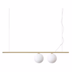 Collezione PERLINE DETTAGLI D'AUTORE Sospensione lineare 2 luci con rosone e montatura in metallo finitura ottone satinato..