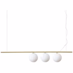 Collezione PERLINE DETTAGLI D'AUTORE Sospensione lineare 3 luci con rosone e montatura in metallo finitura ottone satinato..