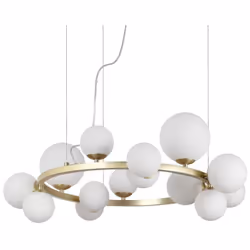 Collezione PERLAGE BOLLE IN VETRO SOFFIATO Sospensione a 14 luci moderna montatura in metallo ottone satinato con struttra li ...