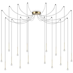 Sospensione Industrial-Minimal Lucciola Metallo Ottone 16 Luci Led 16W 3000K