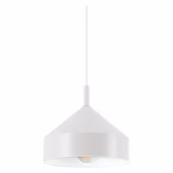 Collezione YURTA ESSENZIALE E MODERNA Sospensione moderna a 1 luce con rosone e paralume in metallo verniciato a polveri bian ...