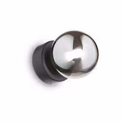 Collezione PERLAGE BOLLE IN VETRO SOFFIATO Lampada da parete 1 luce con montatura in metallo nero opaco e vetro pirex fumè, c ...