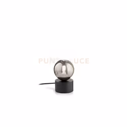 Lampada da tavolo con struttura lineare a sezione tonda nero opaco con diffusore in vetro pirex fumé.