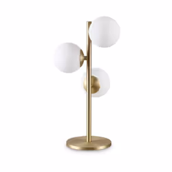 Collezione PERLAGE BOLLE IN VETRO SOFFIATO Lampada da tavolo 3 luci con montatura in metallo ottone satinato con vetri bianch ...