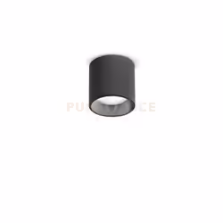 Lampada a soffitto con base, corpo luce e ghiera in alluminio verniciato a polveri. Diffusore in acrilico trasparente satinat ...